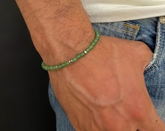 Bracciale in avventurina verde, bracciali con perline da uomo, bracciale con cristalli da uomo, regalo di compleanno per fidanzato, marito o amico, bracciale da uomo