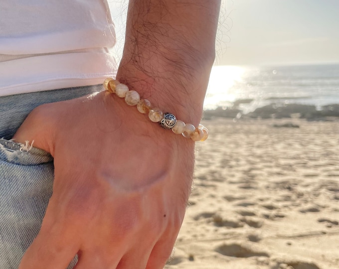 Citrine bracelet, Leo bracelet, Mens beaded bracelet, Leo gifts, Birthday gift for boyfriend, Zodiac gifts, Best gifts for boyfriend husband