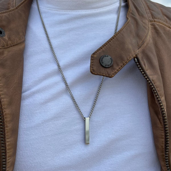 Engraved necklace for men Silver Bar Pendant Boyfriend Necklace Handmade jewelry Anniversary gift for boyfriend, husband or father