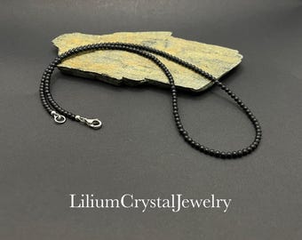 Collana da uomo in onice nera da 3 mm, collana con pietre preziose per uomo, regalo di compleanno per fidanzato, marito, amico, gioielli da uomo, collana placcata oro