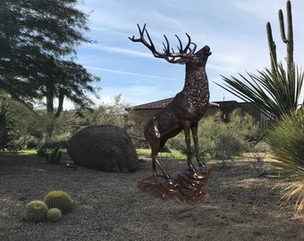 Elk on the Rock Aluminum Outdoor Statues