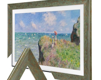 Rustic Moss Green Frame with Rust Patina, Customizable TV Frame, Compatible with all Brand, Weathered Textured Style