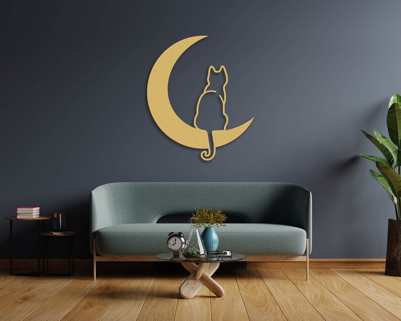 Cat and Moon Metal Wall Art Cat Ornament Metal Cat Decor Etsy