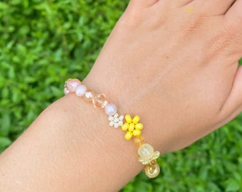 Yellow and Rose Beaded Bracelet