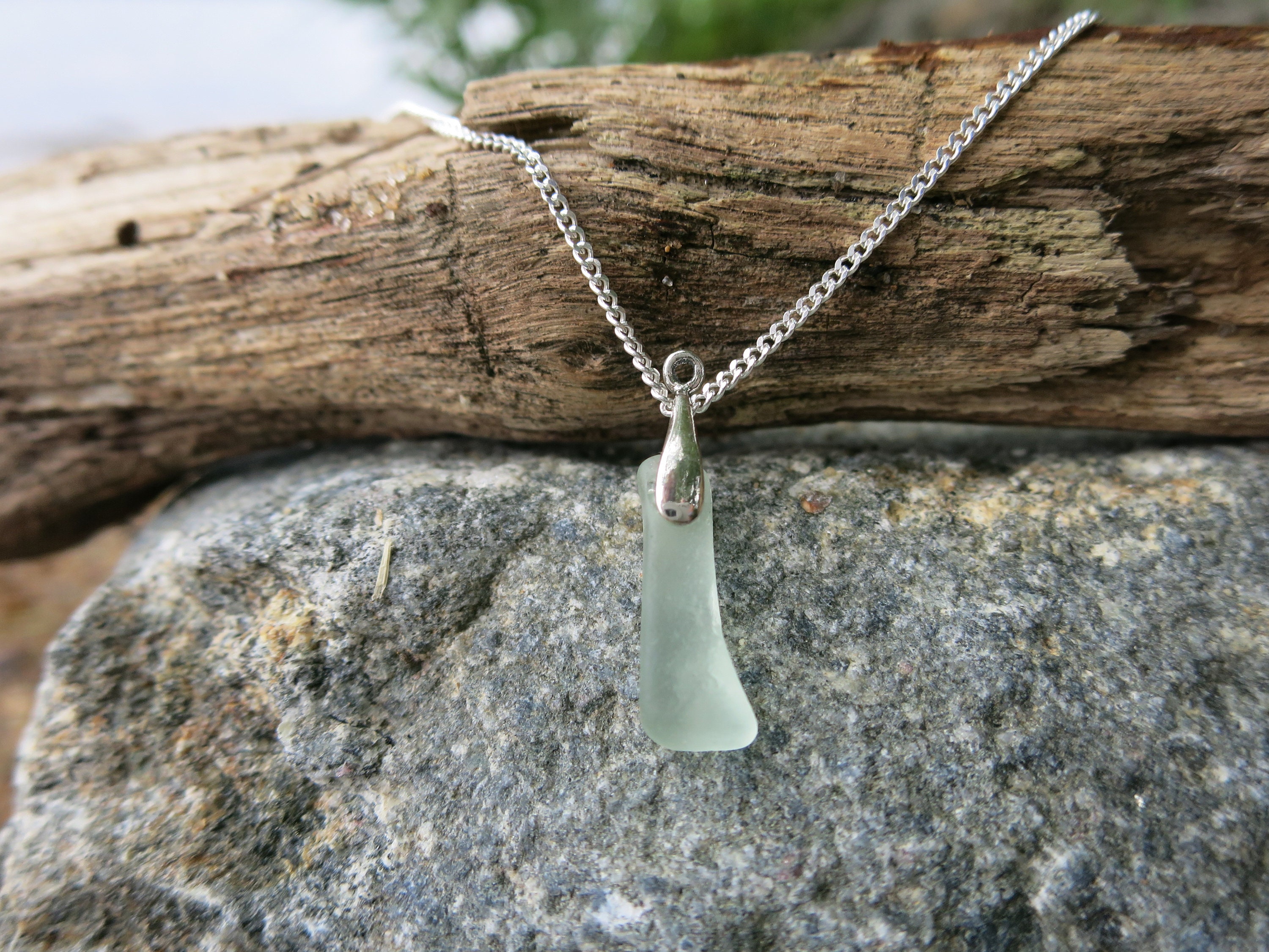 Seafoam Grüne Seeglas Kette Sterling Silber Kette | Etsy