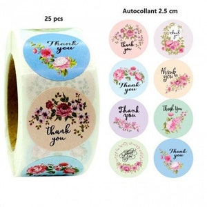 25 Etiquettes autocollantes,étiquettes adhésives 25 mm multicolores message en anglais, emballage commande, emballage cadeau