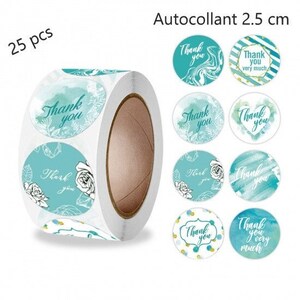 25 Etiquettes autocollantes étiquettes adhésives 25 mm couleur bleue et blanche  message en anglais,sticker emballage commande