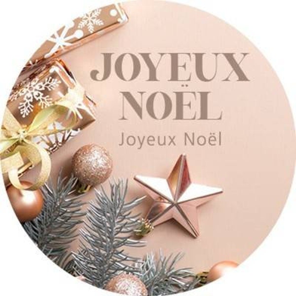 50 Etiquettes autocollantes, étiquettes adhésives 35 mm couleur beige message Joyeux Noël, emballage cadeau, emballage commande