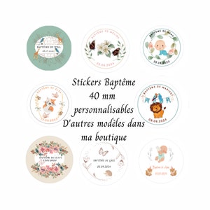 Stickers rondes 40 mm en papier mat personnalisables pour mariage, baptême, anniversaire, communion