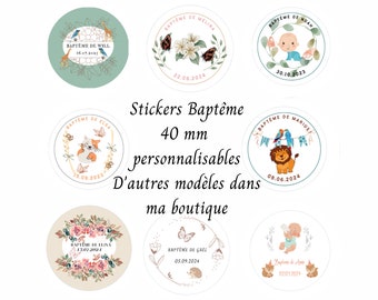 Stickers rondes 40 mm en papier mat personnalisables pour mariage, baptême, anniversaire, communion