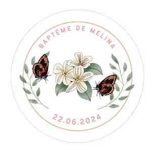 Stickers personnalisés pour le baptême : Papier blanc mat, 40 mm - Ajoutez une touche unique à la célébration de votre bébé
