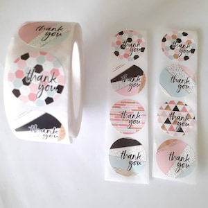 50 Etiquettes autocollantes,étiquettes adhésives 25 mm  message en anglais, emballage cadeau, emballage commande, Thank you, remerciement