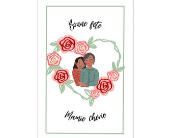 Carte bonne fête mamie, carte vœux fête de grandes mères, carte je t'aime mamie, cadeau personnalisé, cadeau grand mère, carte postale mamie
