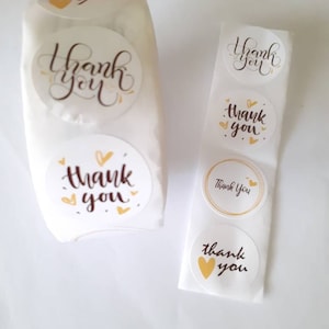 12 Etiquettes autocollantes, adhésives 25 mm  message en anglais, emballage cadeau, emballage commande, Thank you, étiquette remerciement