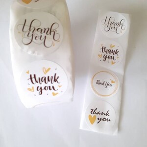 50 Etiquettes autocollantes, adhésives 25 mm message en anglais, emballage cadeau, emballage commande, Thank you, étiquette remerciements