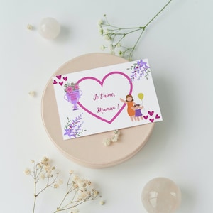 Carte Je t'aime maman, carte vœux fête des mères, carte fleurs colorées, cadeau personnalisé, cadeau maman, carte postale printemps