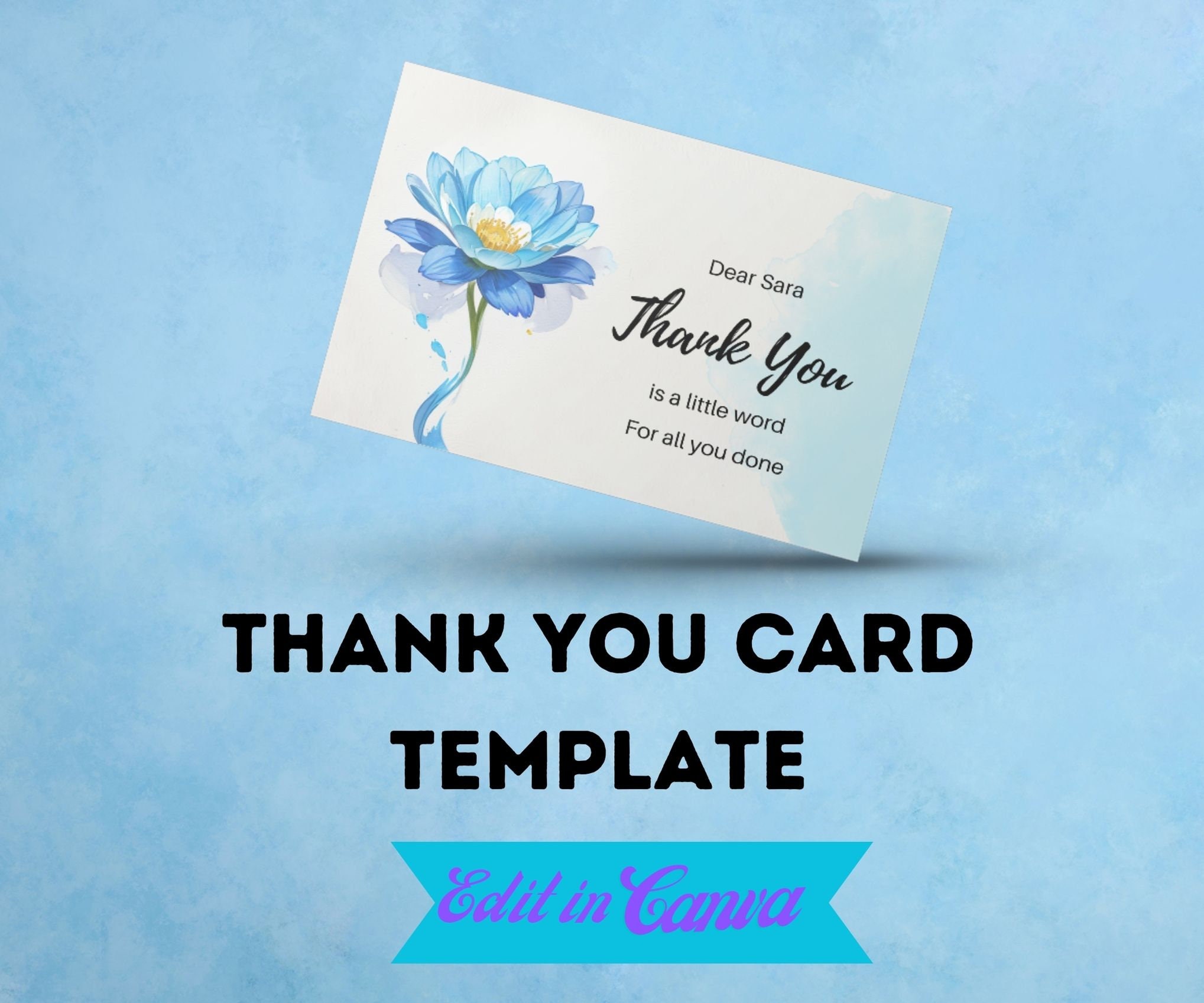 Digital Download Printable Blue Floral Thank You Card With - Etsy