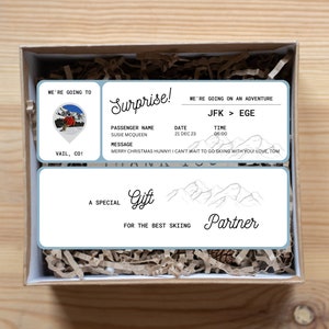 Printable Gift Ski Vacation Plane Ticket EDITABLE Boarding Ticket Template Surprise Boarding Pass Plane Ticket Instant Download