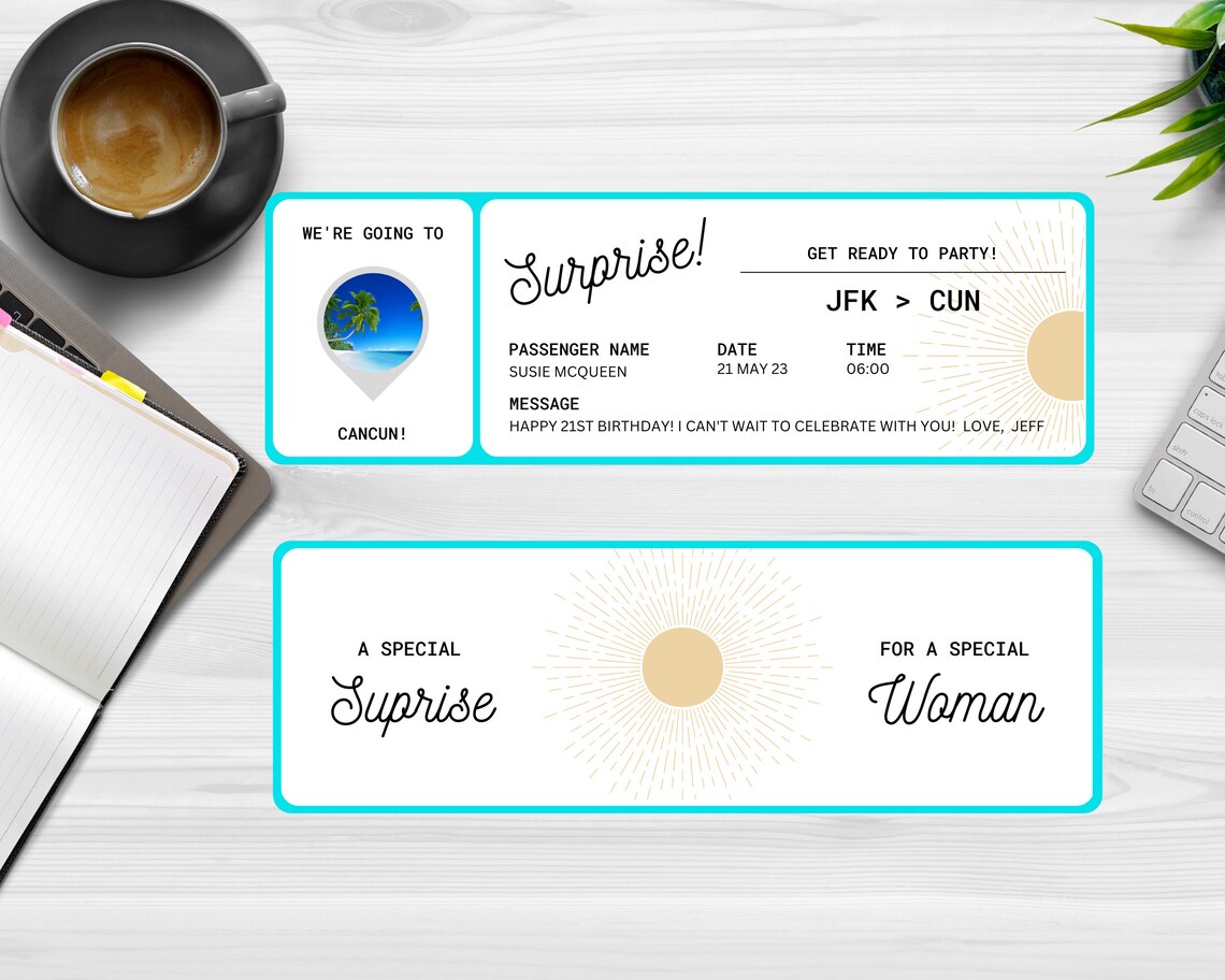 Printable Plane Ticket EDITABLE Boarding Ticket Template Tropical Theme ...