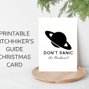 Kerstkaart afdrukbare Hitchhiker's Guide to the Galaxy geïnspireerde Arthur Dent Douglas Adams digitale download