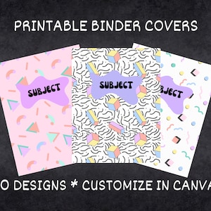 Printable Binder 90s Editable Covers School Binder Printables use w/ Canva to Customize! Printable Binder Cover for High School