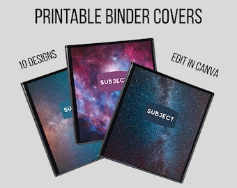 Editable Binder Covers Space Galaxy Printable Binder Canva Template