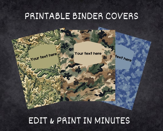 Camo Printable Binder / Editable Covers School Binder Printables - use w/ Canva to Customize! Printable Binder Cover for High School