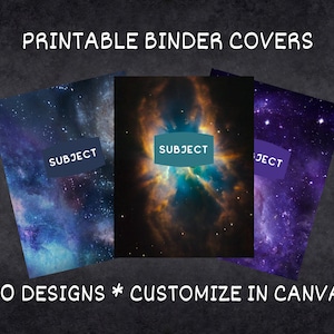 Editable Binder Covers Space Theme Printable Binder School Binder Printables use with Canva to Customize High School Binder Cover