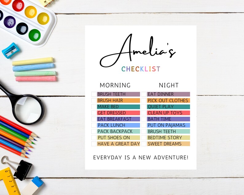 Daily Routine Checklist for Kids Morning Routine Template Bedtime ...