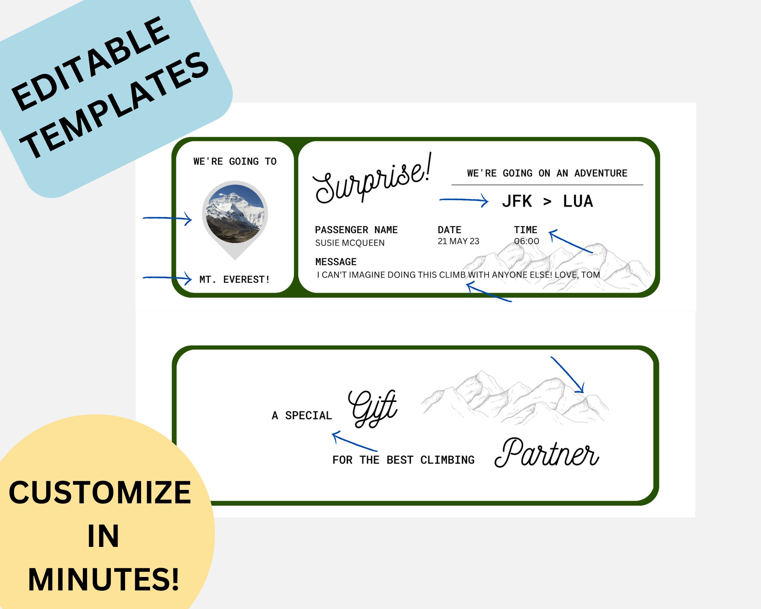 Adventure Printable Plane Ticket EDITABLE Boarding Ticket Template ...