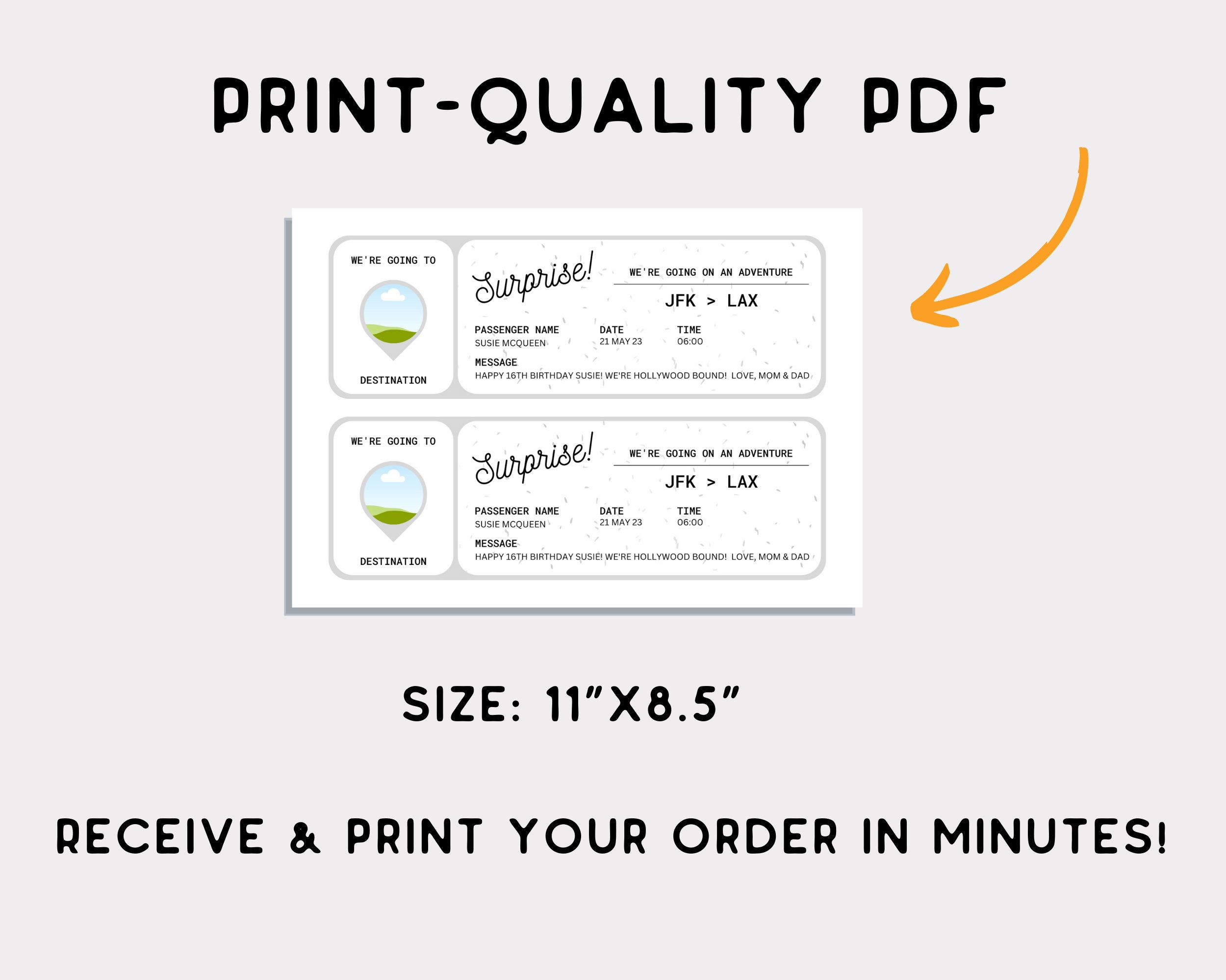 Printable Plane Ticket EDITABLE Boarding Ticket Template Surprise
