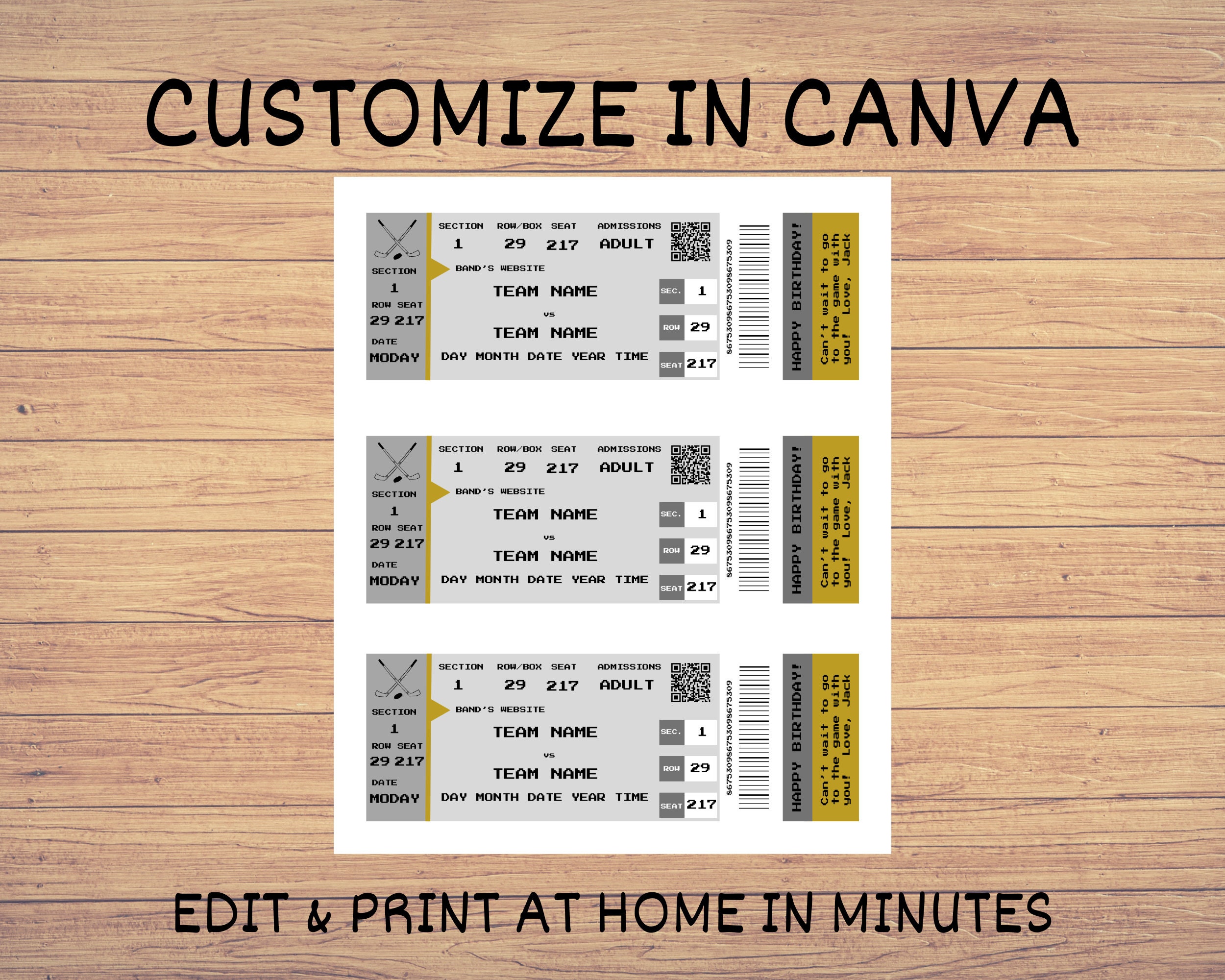 Printable Hockey Ticket EDITABLE Hockey Game Ticket Template / LA