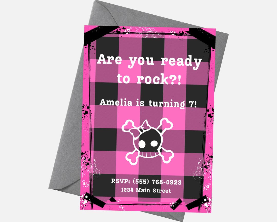 Alt Girl Rock N Roll Birthday Party Invitation Template Birthday Party ...