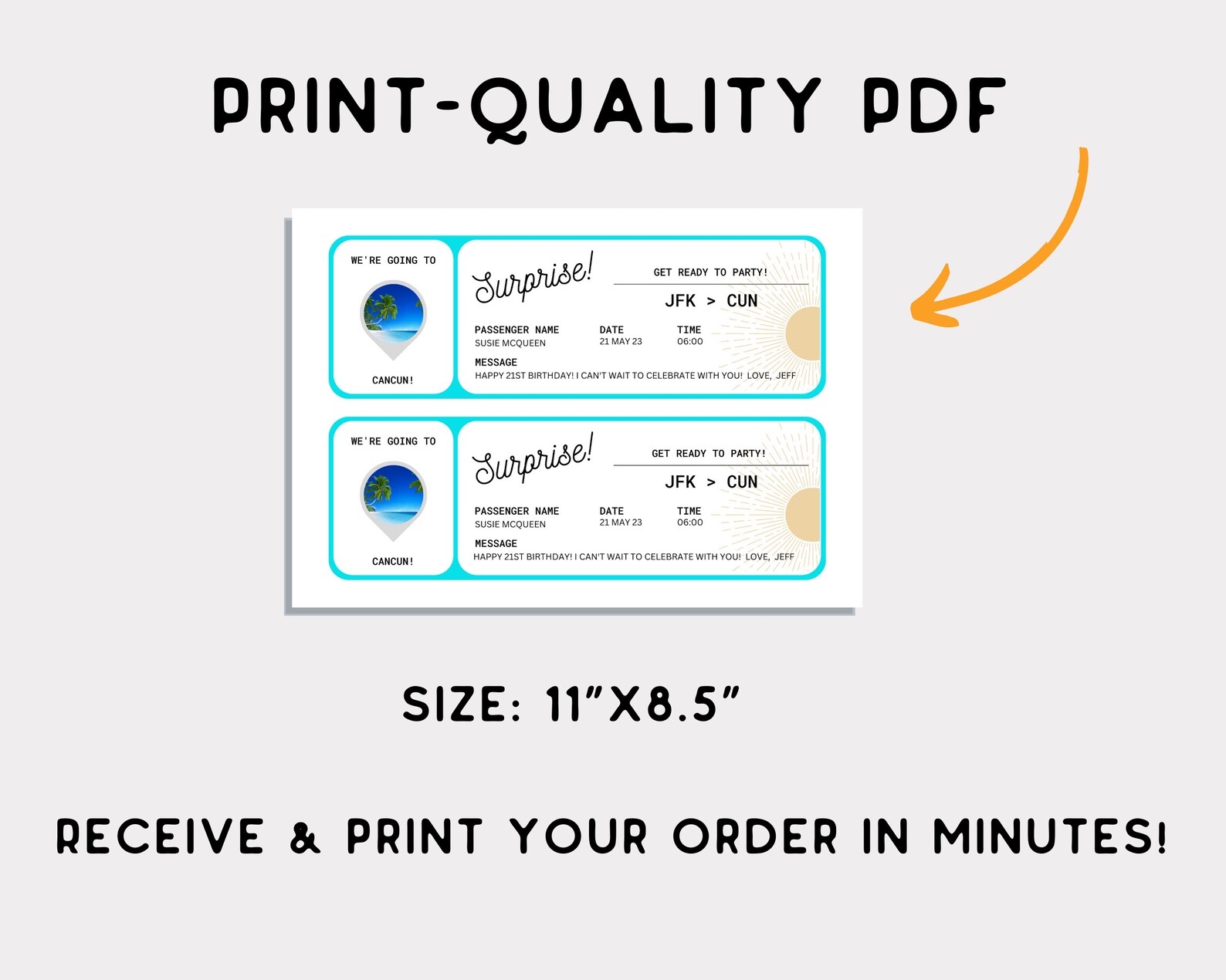 Printable Plane Ticket EDITABLE Boarding Ticket Template Tropical Theme ...