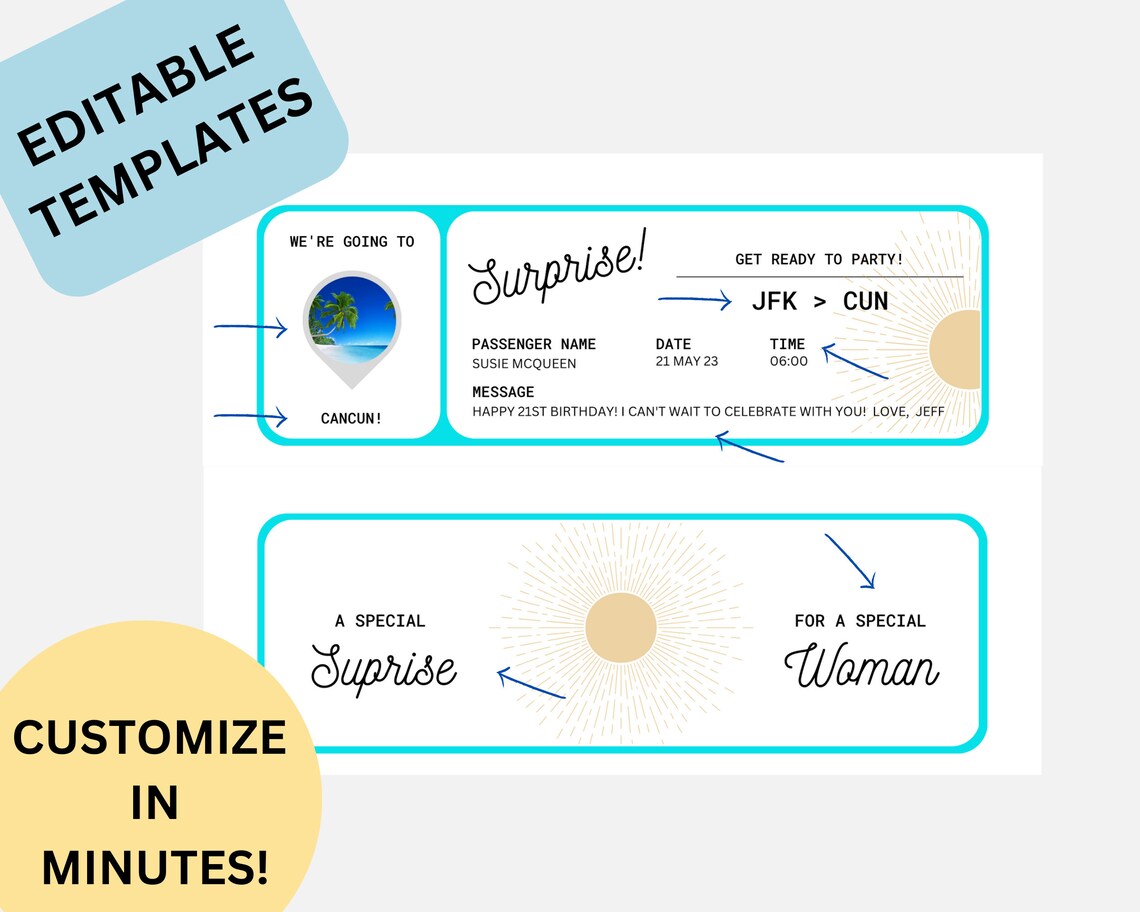 Printable Plane Ticket EDITABLE Boarding Ticket Template Tropical Theme ...