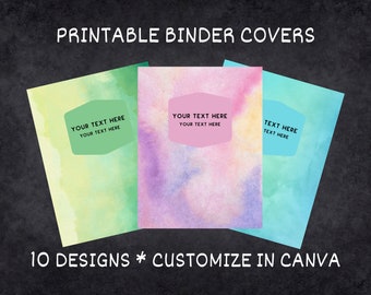 Watercolor Printable Binder / Editable Covers School Binder Printables - use w/ Canva to Customize! Printable Binder Cover for High School