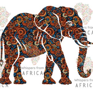 African Print Elephant - DTF Transfer - Digital Download for T-shirts/Cards