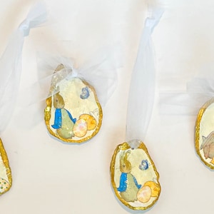 Oyster Shell Ring Dish  Easter Rabbits Oyster Dish  Coastal Decor Shell Bunny Rabbits  Oyster Ornament Ready To Ship