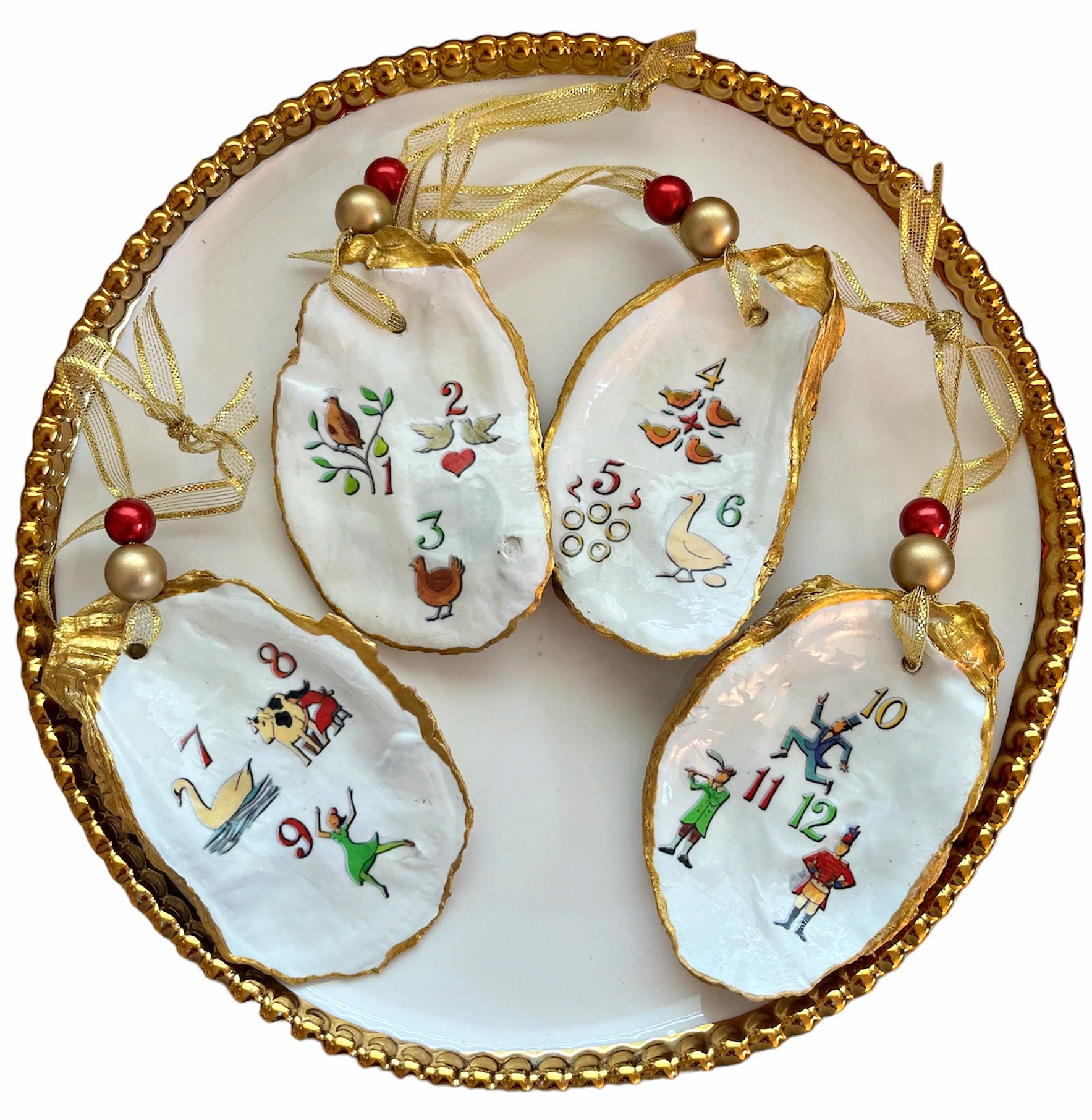 12 Days of Christmas Ring Dishes/ornaments-decoupage Oyster Shell Ring  Holder, Christmas Ornaments, Christmas Gift, Holiday Gift, Ring Dish 