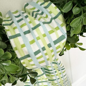 Wreath Sash Blue & Green Checkered Wreath Sash  Front Door Decor Spring/Summer  Wreath Decor  Wreath Scarf