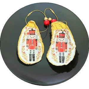 Oyster Shell Ornament Christmas Oyster Shell Ornament   Seashell Decoupage  Christmas Gift Ready To Ship
