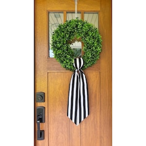 Wreath Sash Black And White  Wide Stripe Wreath Sash  Front Door Decor  Wreath Decor Wreath Scarf
