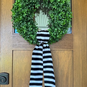 Wreath Sash Black And White  Wide  Horizontal Stripe Wreath Sash  Front Door Decor  Wreath Decor NEW DESIGN