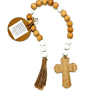 Cross Blessing Beads  Prayer Beads Farmhouse Wooden Beads  Beaded Garland Nursery Decor  Ships 1 Business Day