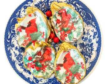 Oyster Shell Ornament  Christmas  Oyster Shell Statement Oyster Shell  Decoupage Oyster Shell Christmas Gift Ready To Ship