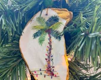 Oyster Shell Christmas Palm Tree  Christmas Oyster Ornament Seashell Decoupage  Oyster Shell Ready To Ship