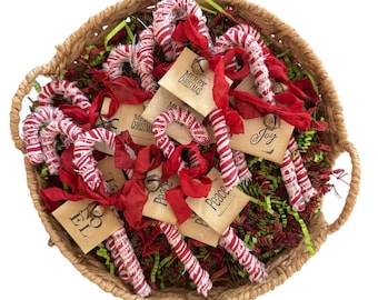 Vintage Fabric Wrapped Candy Canes, Farmhouse Christmas Decor