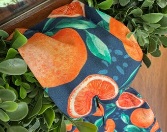 Wreath Sash Oranges On Blue Wreath Sash  Spring/Summer Wreath Sash Front Door Decor  Wreath Decor Wreath Sash NEW DESIGN