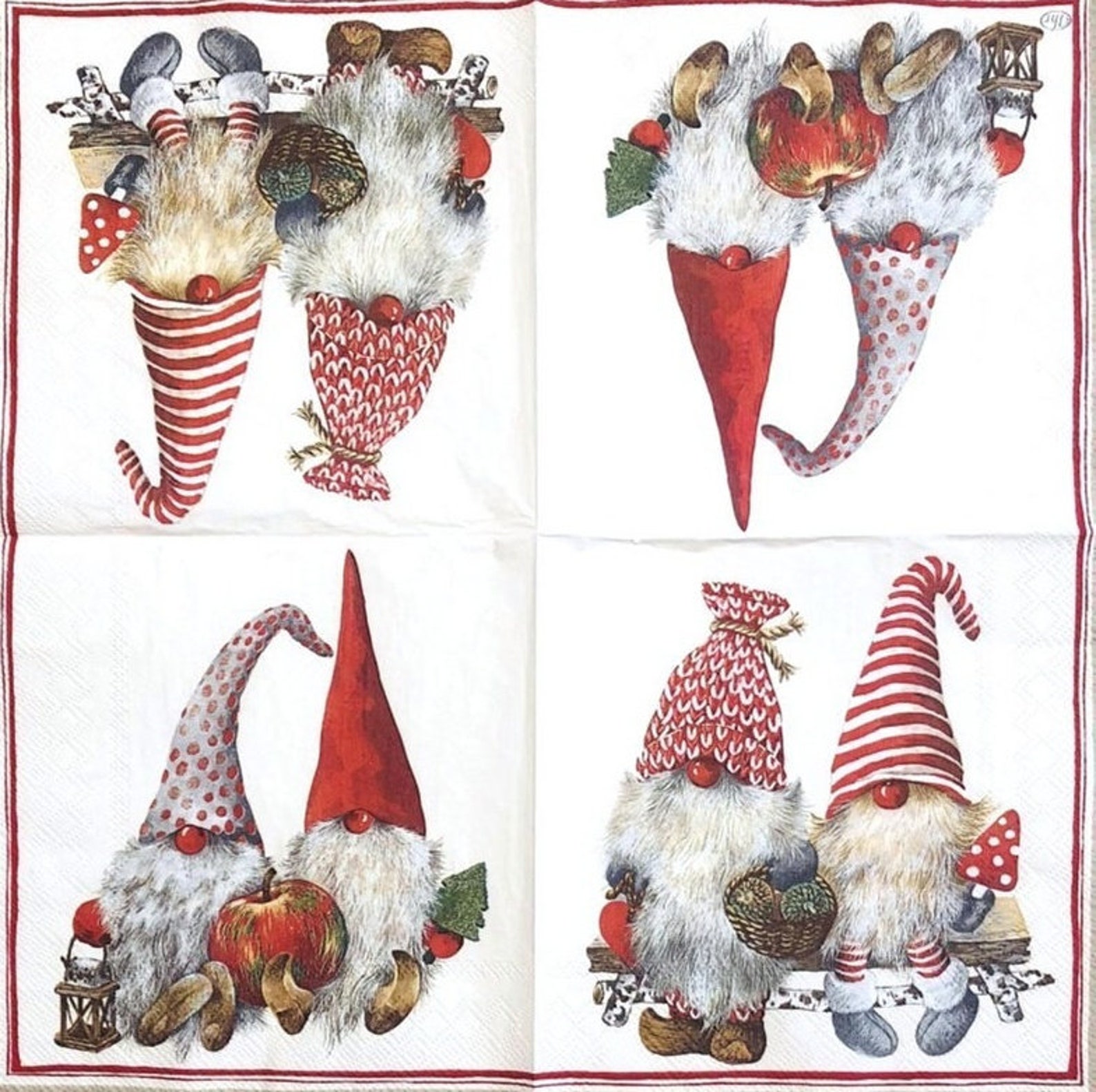 Gnome Paper Napkins Decoupage Napkins Christmas Napkins Etsy