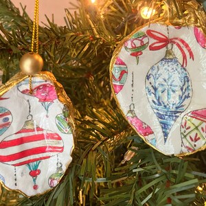 Oyster Shell Ornament Vintage Christmas  Oyster Ornament Decoupage Shell Ornament  Christmas Gift Ready To Ship